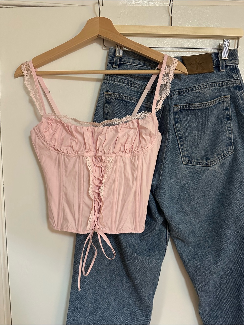Lounge Baby Pink Lace-Trim Bustier Top